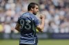 Sporting Kansas City forward Magomed Suleymanov celebrates after scoring a goal during the first half of an MLS soccer match against the Portland Timbers, Sunday, April 13, 2025, in Kansas City, Kan. (AP Photo/Charlie Riedel)