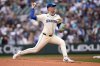 Seattle Mariners starting pitcher Logan Evens throws to a Miami Marlins batter in his major league debut during the second inning of a baseball game, Sunday, April 27, 2025, in Seattle. (AP Photo/John Froschauer)