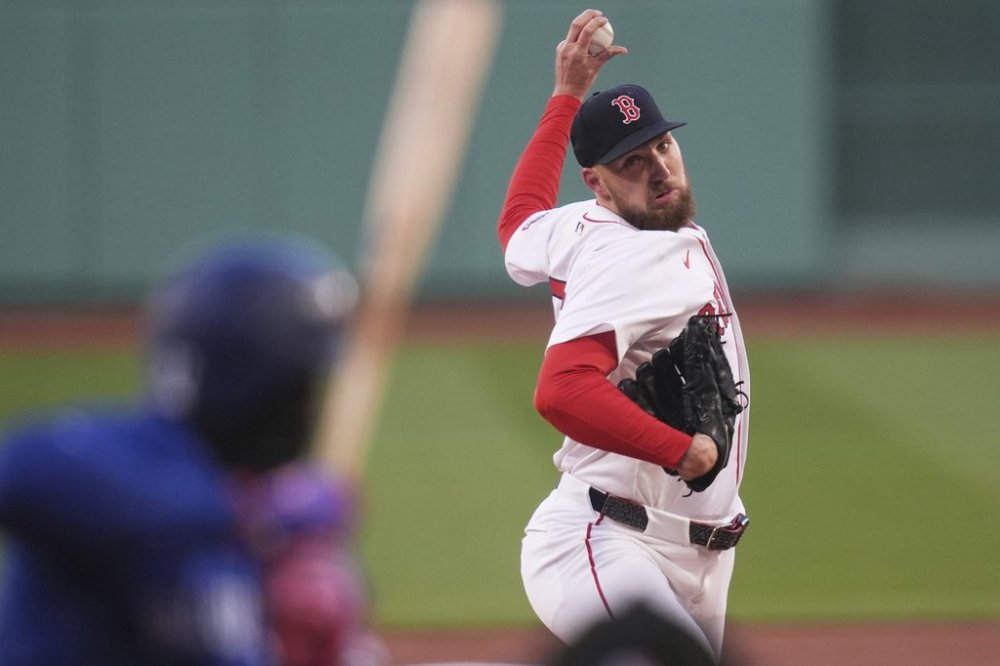 Boston Red Sox pitcher Garrett Crochet delivers during first inning of a baseball game against the Toronto Blue Jays, Tuesday, April 8, 2025, in Boston. (AP Photo/Charles Krupa)