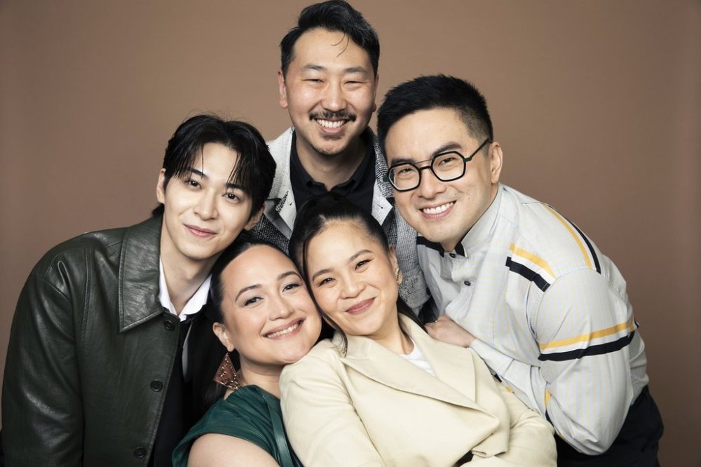 Han Gi-Chan, counterclockwise from left, Lily Gladstone, Kelly Marie Tran, Bowen Yang and Andrew Ahn pose for a portrait to promote