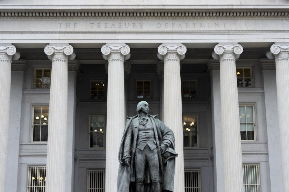 The Treasury Department building is seen, March 13, 2025, in Washington. (AP Photo/Alex Brandon)