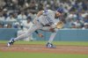 Chicago Cubs third baseman Gage Workman makes a catch on a ball hit by Los Angeles Dodgers' Mookie Betts during the sixth inning of a baseball game Saturday, April 12, 2025, in Los Angeles. (AP Photo/Mark J. Terrill)