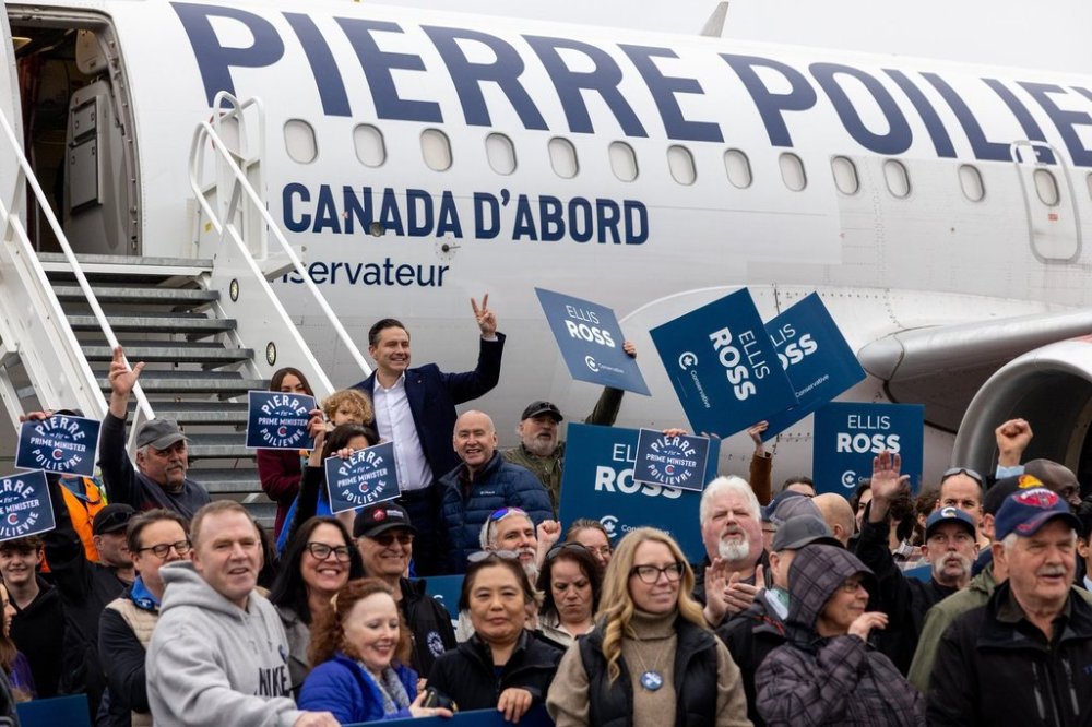 Conservative Leader Pierre Poilievre arrives in Terrace, B.C., during a campaign stop on Sunday, April 6, 2025. THE CANADIAN PRESS/Aaron Whitfield