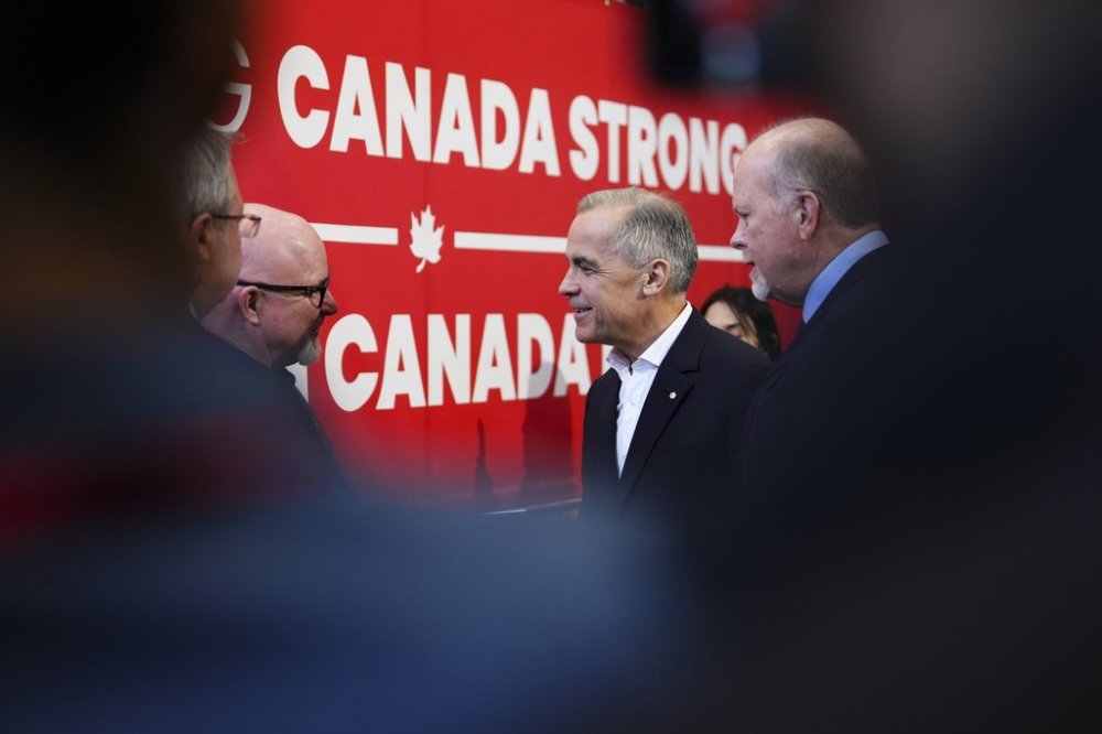 Liberal Leader Mark Carney holds a rally in Saskatoon, Sask., on Wednesday, April 9, 2025. THE CANADIAN PRESS/Sean Kilpatrick