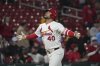 St. Louis Cardinals' Willson Contreras celebrates after hitting a two-run home run during the sixth inning of a baseball game against the Pittsburgh Pirates Monday, May 5, 2025, in St. Louis. (AP Photo/Jeff Roberson)