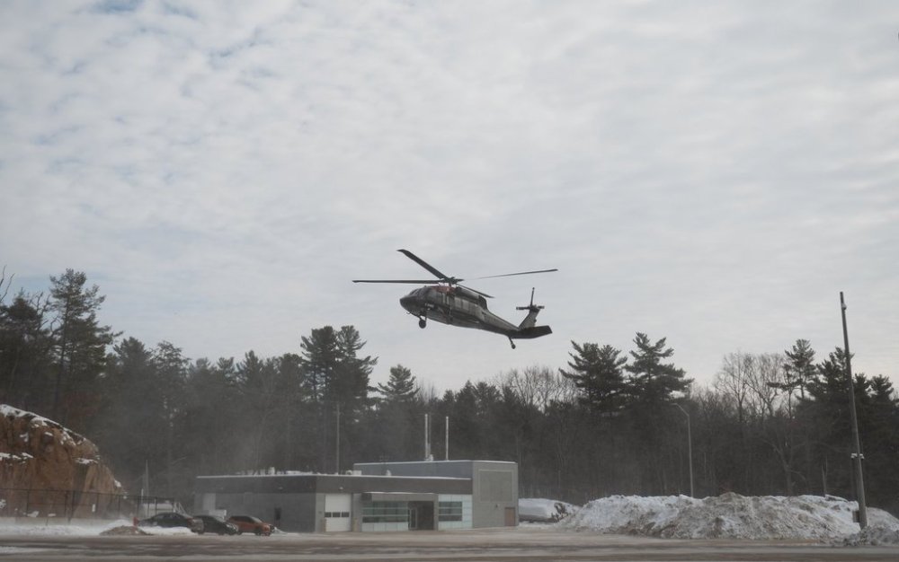 An RCMP Sikorsky UH-60 Black Hawk helicopter lands at the Canada Border Services Agency Lansdowne port of entry in Lansdowne, Ont., on Wednesday, Feb. 12, 2025. Canadians say their relations with Washington are just as bad as ties with Moscow, according to polling that suggests an openness to improving links with China and especially Mexico. THE CANADIAN PRESS/Spencer Colby