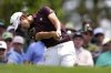 Min Woo Lee, of Australia, hits his tee shot on the fourth hole during the third round at the Masters golf tournament, Saturday, April 12, 2025, in Augusta, Ga. (AP Photo/George Walker IV)