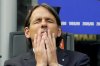Inter Milan's head coach Simone Inzaghi reacts during the Serie A soccer match between Inter Milan and Roma at the San Siro Stadium, in Milan, Italy, Sunday, April 27, 2025. (Spada/LaPresse via AP)