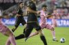 Inter Miami defender Jordi Alba (18) brings the ball up the field against the Los Angeles FC during the first half of a CONCACAF Nations League Quarterfinal Match at Chase Stadium, Wednesday, April 9, 2025 in Fort Lauderdale, Fla. (AP Photo/Jim Rassol)