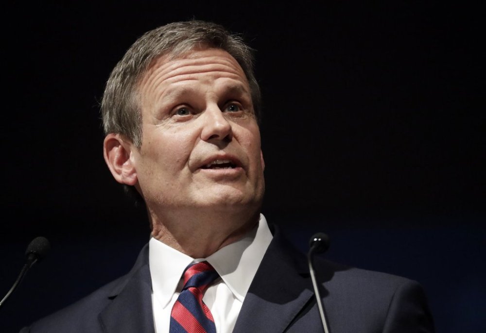 FILE - Tennessee Gov. Bill Lee delivers his inaugural address in War Memorial Auditorium, on Jan. 19, 2019, in Nashville, Tenn. (AP Photo/Mark Humphrey, File)
