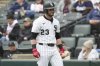 Chicago White Sox's Andrew Benintendi walks back to the dugout after striking out swinging during the first inning of a baseball game against the Houston Astros in Chicago, Sunday, May 4, 2025. (AP Photo/Nam Y. Huh)