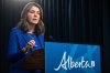 Alberta Premier Danielle Smith announces proposed changes to several pieces of democratic process legislation, in Edmonton on Tuesday, April 29, 2025. THE CANADIAN PRESS/Jason Franson