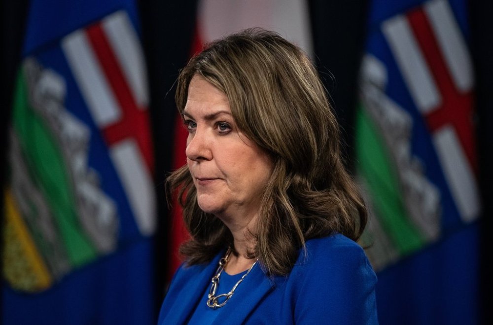 Alberta Premier Danielle Smith announces proposed changes to several pieces of democratic process legislation in Edmonton on Tuesday, April 29, 2025. THE CANADIAN PRESS/Jason Franson