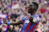 Crystal Palace's Ismaila Sarr celebrates after scoring his side's second goal during the English FA Cup semifinal soccer match between Crystal Palace and Aston Villa at the Wembley stadium in London, Saturday, April 26, 2025. (Mike Egerton/PA via AP)
