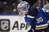 St. Louis Blues' Joel Hofer (30) looks on during the third period of an NHL hockey game against the Florida Panthers' Thursday, Feb. 6, 2025, in St. Louis. (AP Photo/Connor Hamilton)