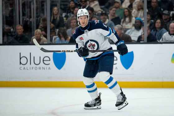 Winnipeg Jets defenceman Colin Miller (6) skates during Tuesday's game against the Los Angeles Kings. (Kyusung Gong / The Associated Press)