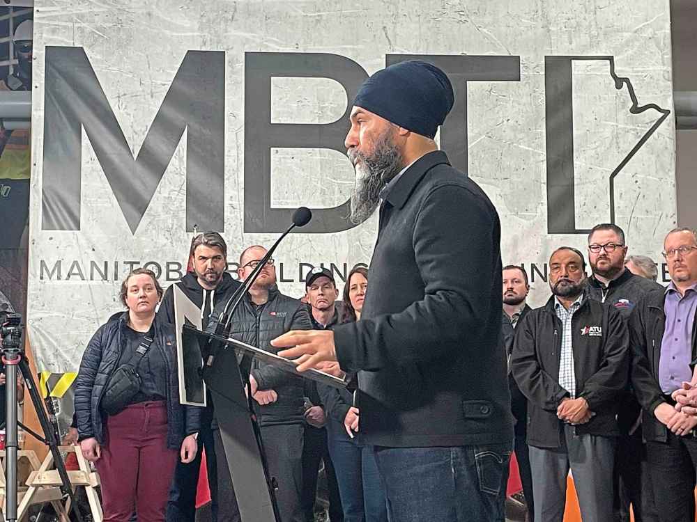 NDP Leader Jagmeet Singh speaks in Winnipeg on April 2. (Ruth Bonneville / Free Press)