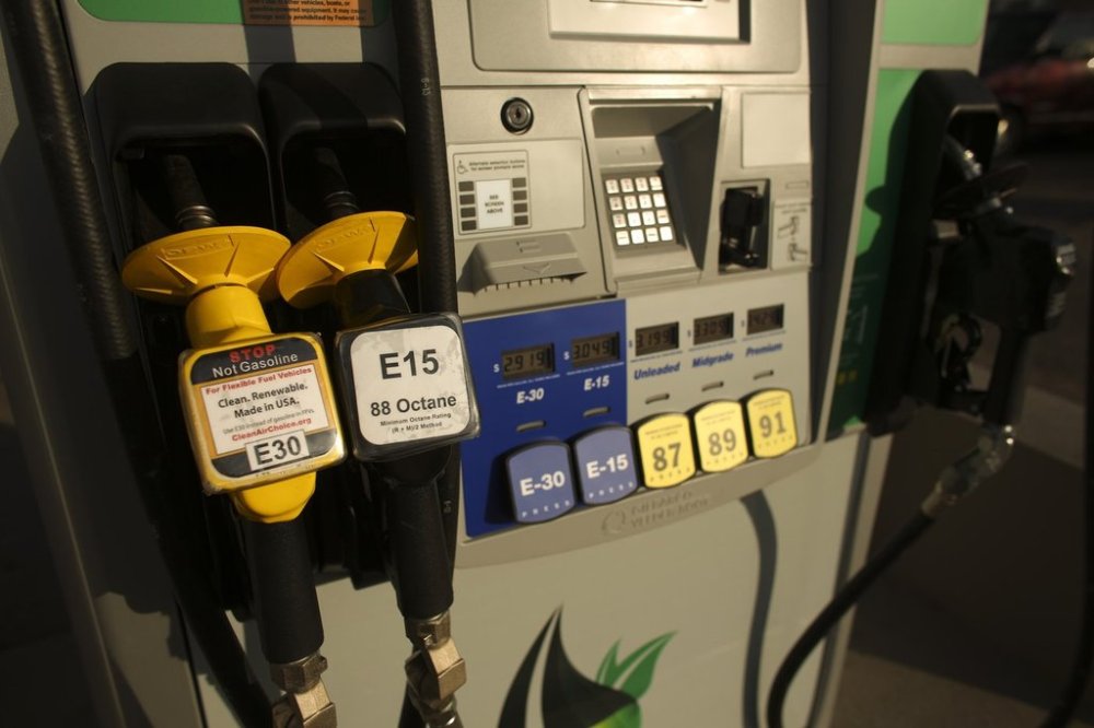 FILE - New pumps at Rich Bohnen's service station at 60th and Penn Ave. S. in Minneapolis are seen in a Monday, Oct. 28, 2013 photo. (Jeff Wheeler/Star Tribune via AP, file)