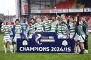 Celtic players celebrate victory in the William Hill Premiership following the William Hill Premiership match between Dundee United and Celtic at Tannadice Park, Dundee, Scotland, Saturday, April 26, 2025. (Andrew Milligan/PA via AP)