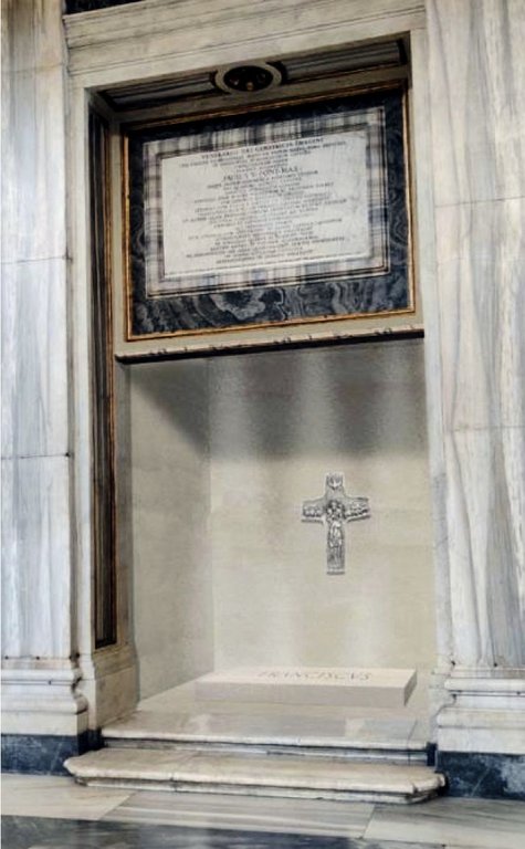 This photo rendition made available by the Vatican Press Office on Thursday, April 24, 2025, shows the project of the burial place inside St. Mary Major Basilica in Rome where late Pope Francis will be interred after his solemn funeral at the Vatican on Saturday. (Vatican Media via AP)