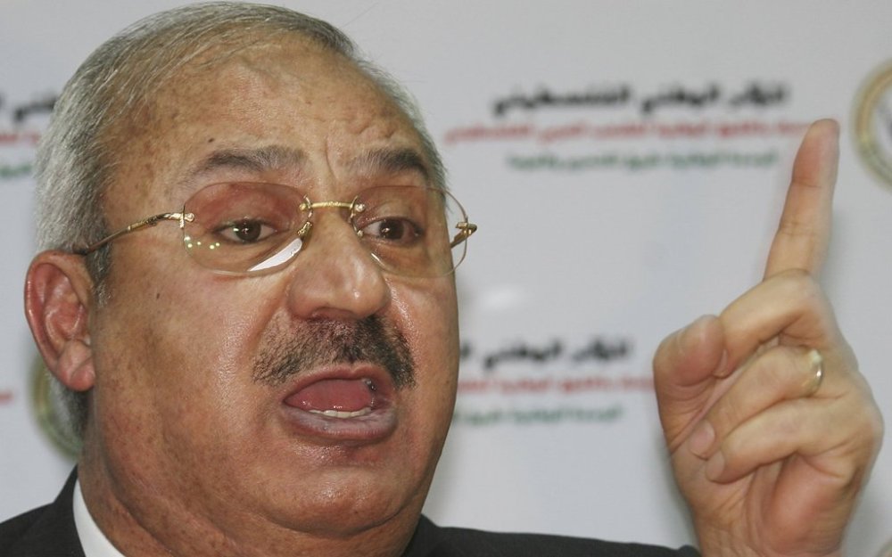 FILE - Talal Naji, the leader of the Popular Front for the Liberation of Palestine-General Command speaks during a press conference in Damascus, Syria, Jan. 21, 2008. (AP Photo/Bassem Tellawi, File)