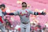 St. Louis Cardinals' Willson Contreras (40) gestures as he rounds the bases after hitting a three-run home run during the first inning of the second baseball game of a doubleheader against the Cincinnati Reds Wednesday, April 30, 2025, in Cincinnati. (AP Photo/Jeff Dean)