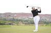 Haeran Ryu, of South Korea, hits from the ninth tee during the final round of the LPGA Black Desert Championship golf tournament Sunday, May 4, 2025, in Ivins, Utah. (AP Photo/Candice Ward)