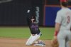 New York Mets' Pete Alonso celebrates after hitting an RBI double during the seventh inning of a baseball game against the Philadelphia Phillies Tuesday, April 22, 2025, in New York. (AP Photo/Frank Franklin II)