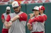 Player Kelsie Whitmore stretches during a training session with the Aguila de Veracruz profesional baseball team in Veracruz, Mexico, Tuesday, April 8, 2025. (AP Photo/Victoria Razo)