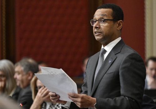 Quebec Social Services Minister Lionel Carmant tables a legislation at the legislature in Quebec City, Tuesday, May 6, 2025. THE CANADIAN PRESS/Jacques Boissinot