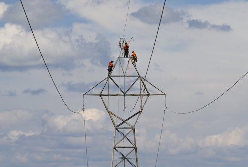 Hydro workers perform maintenance on power lines in Renfrew County, Ont., on July 8, 2024. THE CANADIAN PRESS/Sean Kilpatrick