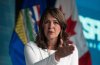 Alberta Premier Danielle Smith responds to a question following a speech at the Canada Strong and Free Network national conference on Thursday, April 10, 2025 in Ottawa.  THE CANADIAN PRESS/Adrian Wyld