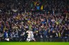 Leeds United's Joel Piroe, left, celebrates scoring during the Championship soccer match between Leeds United and Stoke City at Elland Road, Leeds, England, Monday April 21, 2025. (Mike Egerton/PA via AP)
