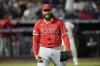 Los Angeles Angels pitcher Kenley Jansen (74) reacts after closing out the Tampa Bay Rays during the ninth inning of a baseball game Tuesday, April 8, 2025, in Tampa, Fla. (AP Photo/Chris O'Meara)
