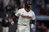 Cleveland Guardians' Bo Naylor watches his home run in the seventh inning of a baseball game against the Minnesota Twins in Cleveland, Wednesday, April 30, 2025. (AP Photo/Sue Ogrocki)