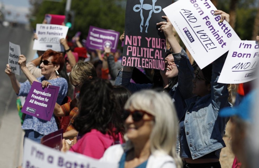 FILE - People rally in support of abortion rights, May 21, 2019, in Las Vegas. (AP Photo/John Locher, File)