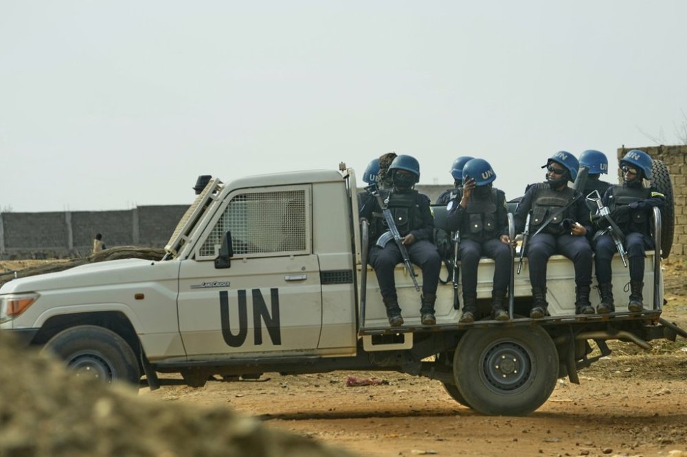 UN peacekeepers patrol the street in Juba, South Sudan on Wednesday, Feb. 12, 2025. (AP Photo/Brian Inganga)