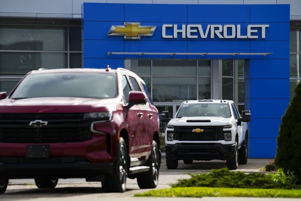 A Chevrolet vehicle logo is pictured on a car at an automotive dealership in Ottawa on Friday, Aug. 11, 2023. THE CANADIAN PRESS/Sean Kilpatrick