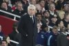 Real Madrid's head coach Carlo Ancelotti reacts during the Champions League quarterfinal first leg soccer match between Arsenal and Real Madrid at the Emirates Stadium in London, Tuesday, April 8, 2025. (AP Photo/Frank Augstein)