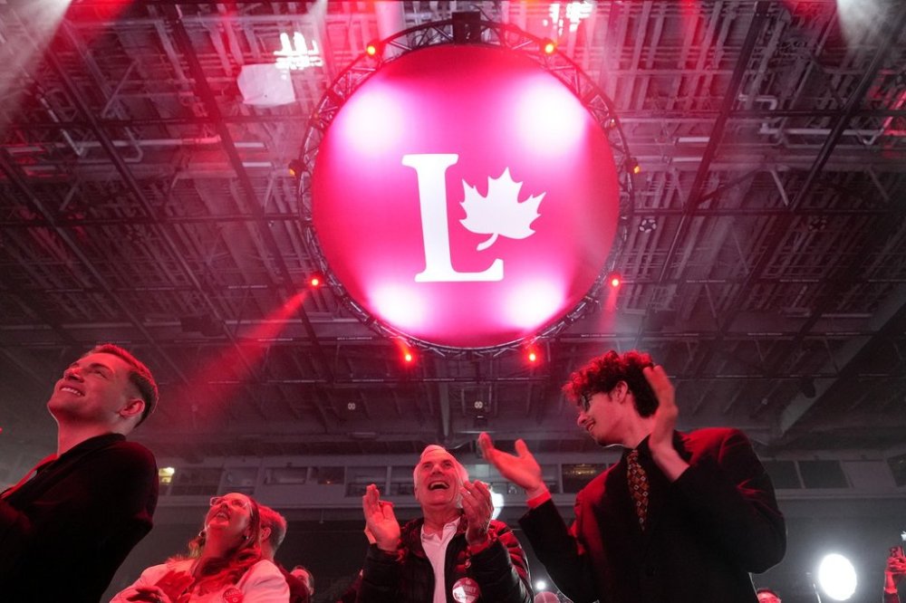 Liberal party supporters cheer on results at the party's election night headquarters in Ottawa on Monday, April 28, 2025. THE CANADIAN PRESS/Nathan Denette