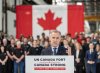 Liberal Leader Mark Carney makes an announcement at Bombardier during a campaign stop in Dorval, Quebec on Monday, April 14, 2025. THE CANADIAN PRESS/Christinne Muschi