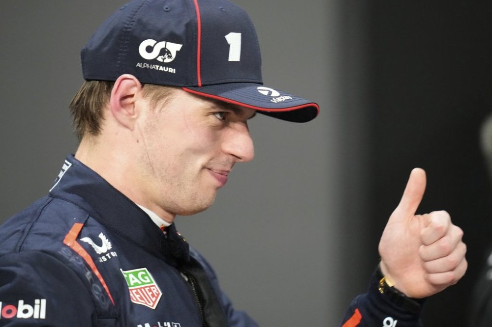 Red Bull driver Max Verstappen of the Netherlands thumbs up after setting the pole position in the qualifying session ahead of the Formula One Saudi Arabian Grand Prix at the Jeddah Corniche Circuit in Jeddah, Saudi Arabia, Saturday, April 19, 2025. (AP Photo/Darko Bandic)