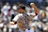 San Diego Padres starting pitcher Michael King (34) delivers during the first inning of a baseball game against the Colorado Rockies Sunday, April 13, 2025, in San Diego, Calif. (AP Photo/Denis Poroy)