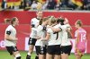FILE - Germany players celebrate during the group A phase soccer match of the Women's Nations League between Germany and Scotland, at the Volkswagen Arena in Wolfsburg, Germany, April 8, 2025. (Swen Pförtner/dpa via AP, File)