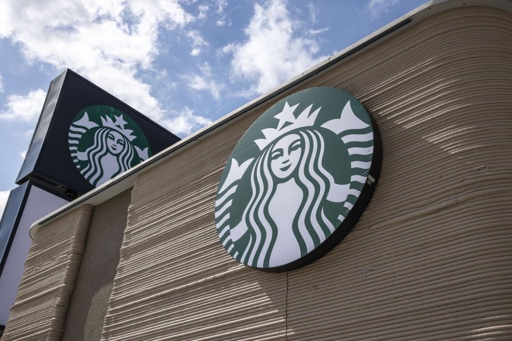 A view of the exterior shows a 3D printed Starbucks building Monday, April 28, 2025, in Brownsville, Texas. (AP Photo/Michael Gonzalez)