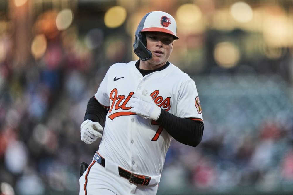 Baltimore Orioles' Jackson Holliday rounds the bases after hitting a grand slam during the second inning of a baseball game against the Cleveland Guardians, Wednesday, April 16, 2025, in Baltimore. (AP Photo/Stephanie Scarbrough)