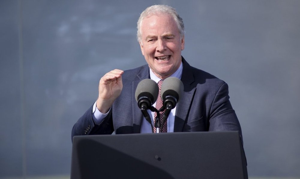 FILE - Sen. Chris Van Hollen D-Md., speaks Oct. 29, 2024, at the Dundalk Marine Terminal in Baltimore. (AP Photo/Daniel Kucin Jr., File)