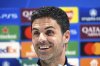 Arsenal manager Mikel Arteta during a press conference at Emirates Stadium, London, Monday, April 28, 2025, a day ahead of their Champions League semi final soccer match against Paris Saint-Germain. (Adam Davy/PA via AP)
