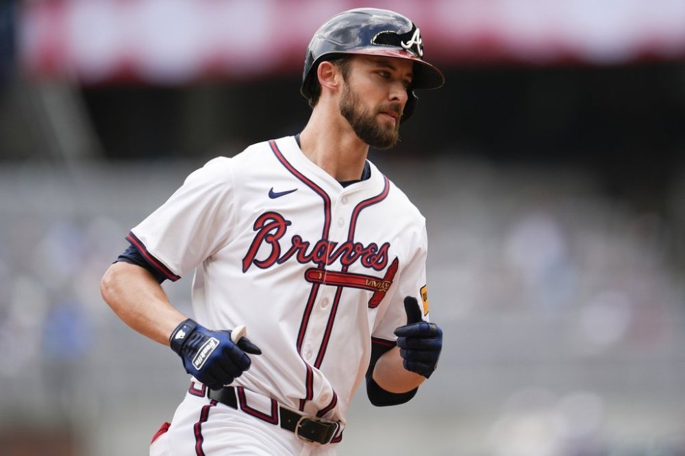 Atlanta Braves outfielder Eli White (36) rounds the bases after hitting a three-run homer against the St. Louis Cardinals in the eighth inning of a baseball game, Wednesday, April 23, 2025, in Atlanta. (AP Photo/Mike Stewart)