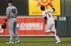 Baltimore Orioles' Ryan Mountcastle (6) rounds the bases past New York Yankees first baseman Paul Goldschmidt (48) after hitting a home run during the second inning of a baseball game, Wednesday, April 30, 2025, in Baltimore. (AP Photo/Stephanie Scarbrough)